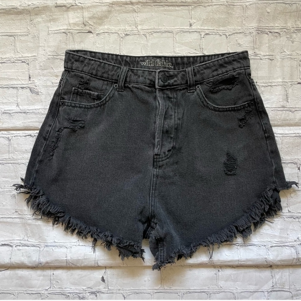 Wild Fable Black Denim Frayed Hem High Rise Shorts